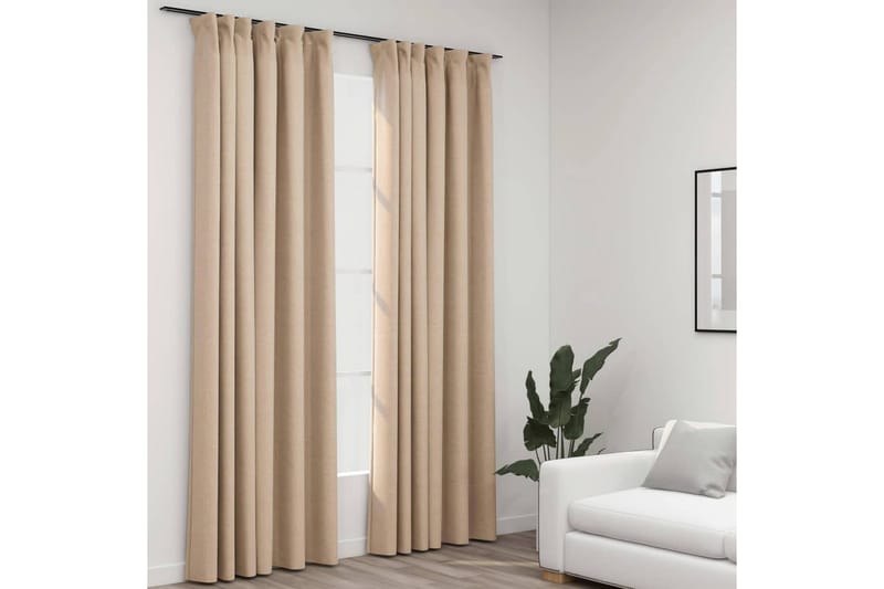 Lystette gardiner kroker og lin-design 2 stk beige 140x245cm - Beige - Mørkleggingsgardin