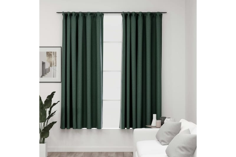 Lystette gardiner kroker og lin-design 2 stk grønn 140x175cm - grønn - Mørkleggingsgardin