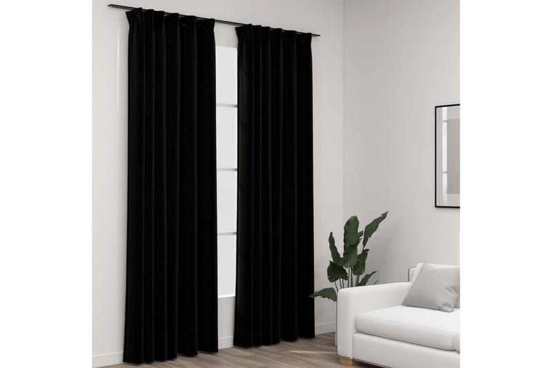 Lystette gardiner kroker og lin-design 2 stk svart 140x225cm - Svart - Tekstiler - Gardiner - Mørkleggingsgardin
