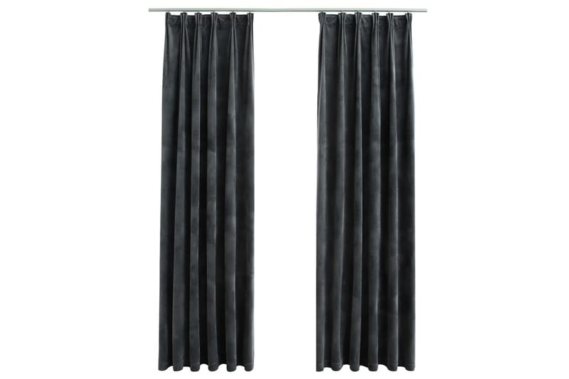 Lystette gardiner m. kroker 2 stk fløyel antrasitt 140x175cm - Tekstiler - Gardiner - Mørkleggingsgardin