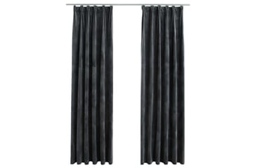 Lystette gardiner m. kroker 2 stk fløyel antrasitt 140x245cm - Tekstiler - Gardiner - Mørkleggingsgardin