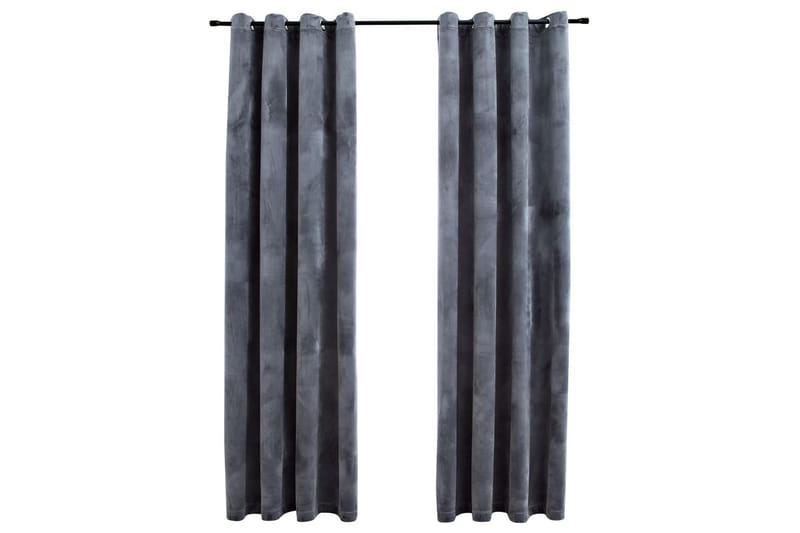 Lystette gardiner m. ringer 2 stk fløyel antrasitt 140x175cm - Tekstiler - Gardiner - Mørkleggingsgardin