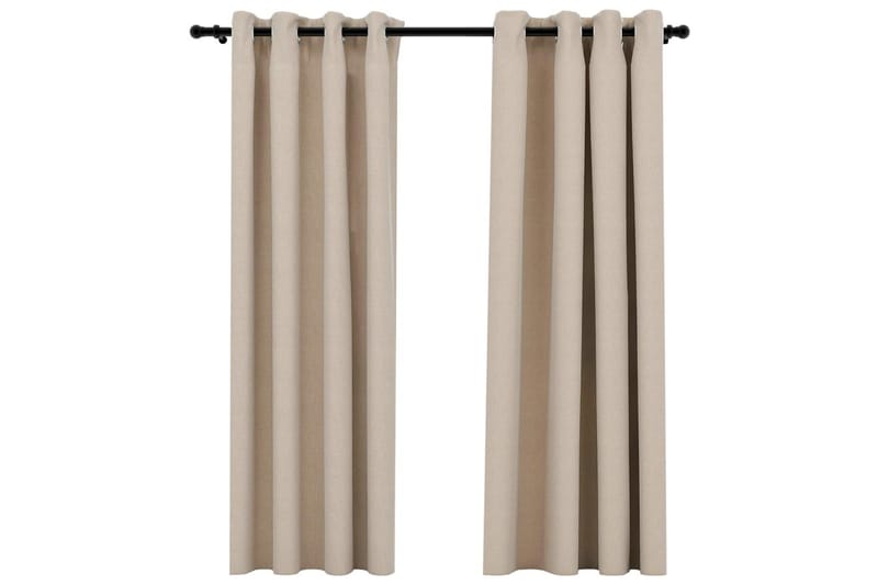 Lystette gardiner maljer og lin-design 2 stk beige 140x175cm - Beige - Tekstiler - Gardiner - Mørkleggingsgardin