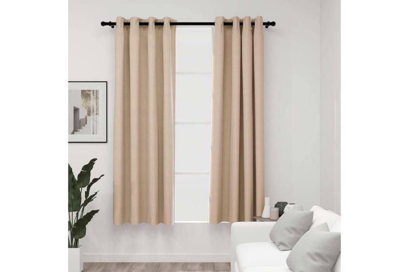 Lystette gardiner maljer og lin-design 2 stk beige 140x175cm - Beige - Tekstiler - Gardiner - Mørkleggingsgardin