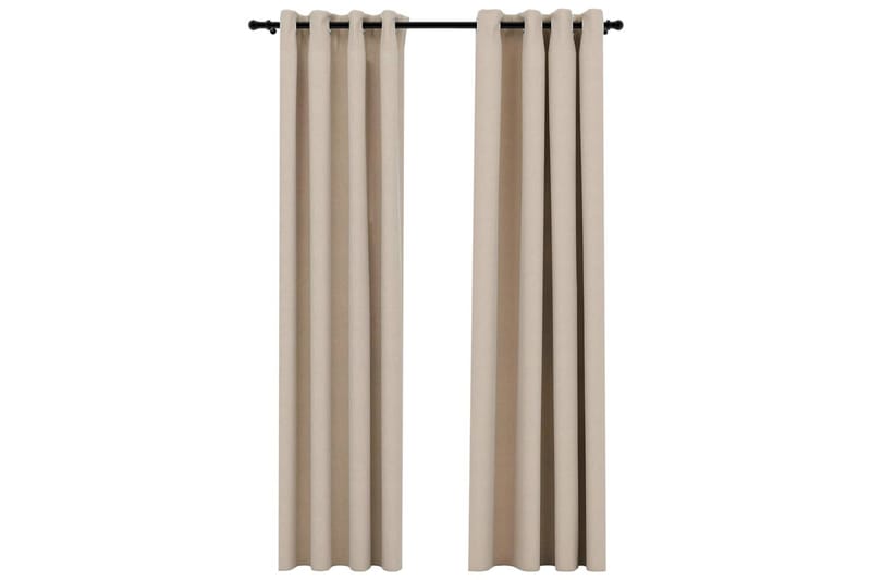 Lystette gardiner maljer og lin-design 2 stk beige 140x245cm - Beige - Tekstiler - Gardiner - Mørkleggingsgardin