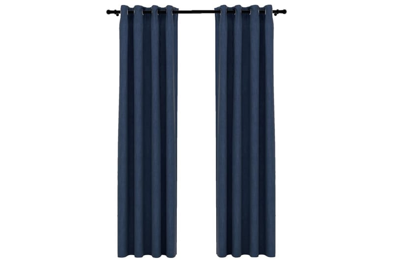 Lystette gardiner maljer og lin-design 2 stk blå 140x225 cm - Blå - Tekstiler - Gardiner - Mørkleggingsgardin