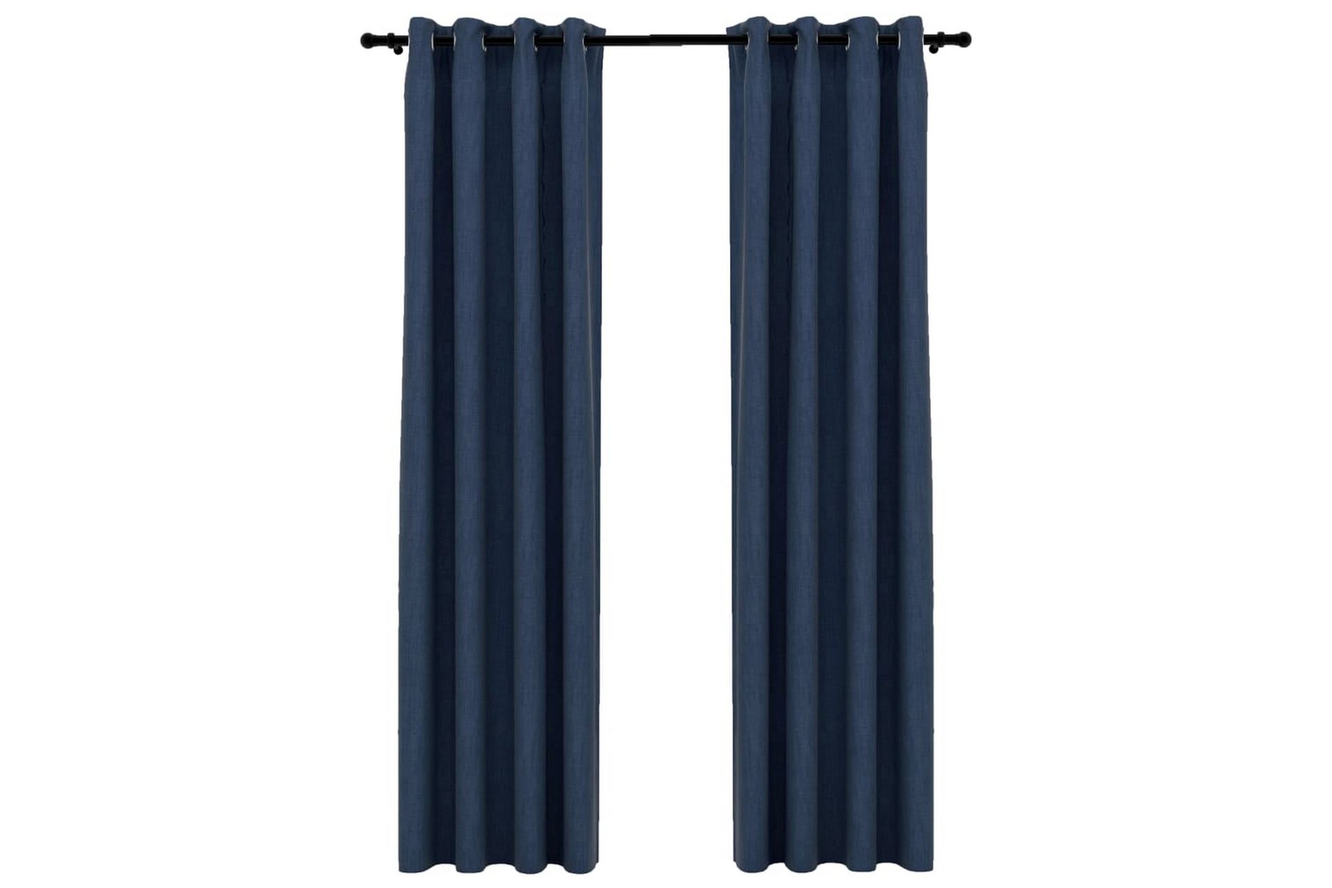 Lystette gardiner maljer og lin-design 2 stk blå 140x245 cm - Blå - Tekstiler - Gardiner - Mørkleggingsgardin