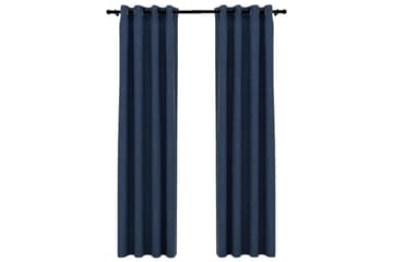 Lystette gardiner maljer og lin-design 2 stk blå 140x245 cm - Blå - Tekstiler - Gardiner - Mørkleggingsgardin