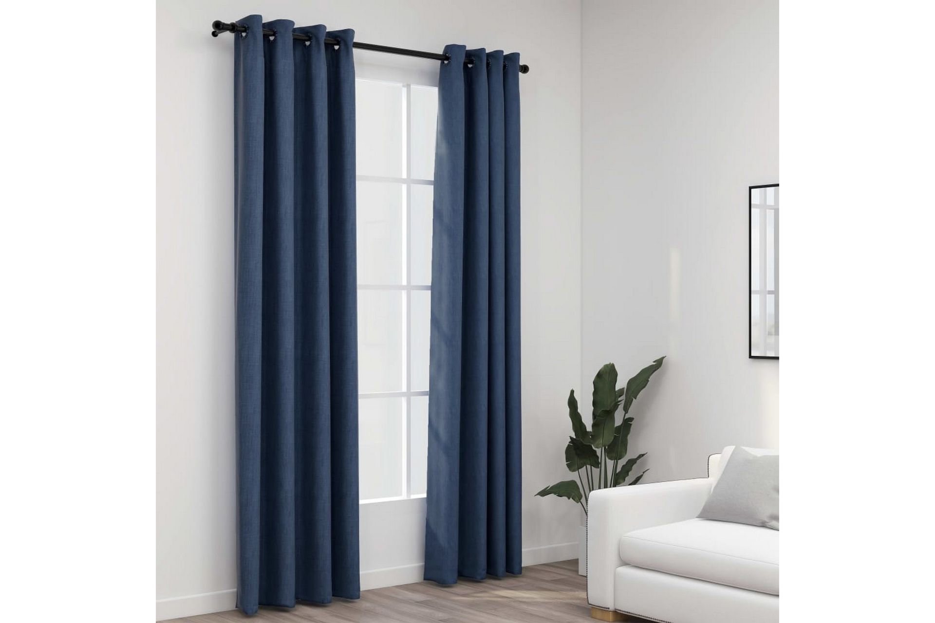 Lystette gardiner maljer og lin-design 2 stk blå 140x245 cm - Blå - Tekstiler - Gardiner - Mørkleggingsgardin