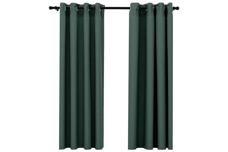 Lystette gardiner maljer og lin-design 2 stk grønn 140x175cm - grønn - Tekstiler - Gardiner - Mørkleggingsgardin