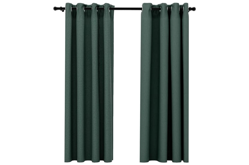 Lystette gardiner maljer og lin-design 2 stk grønn 140x175cm - grønn - Mørkleggingsgardin
