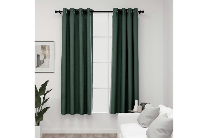 Lystette gardiner maljer og lin-design 2 stk grønn 140x175cm - grønn - Tekstiler - Gardiner - Mørkleggingsgardin