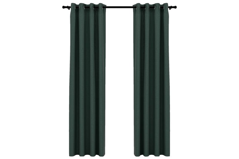 Lystette gardiner maljer og lin-design 2 stk grønn 140x245cm - grønn - Tekstiler - Gardiner - Mørkleggingsgardin