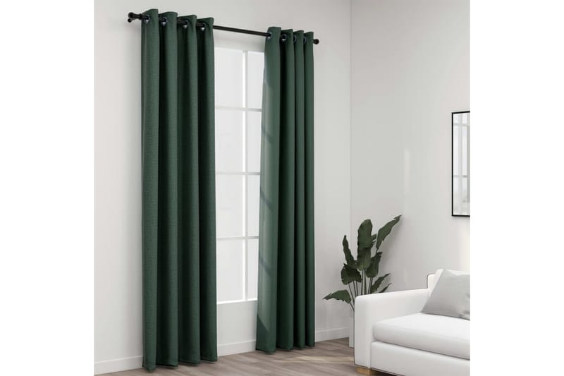 Lystette gardiner maljer og lin-design 2 stk grønn 140x245cm - grønn - Tekstiler - Gardiner - Mørkleggingsgardin