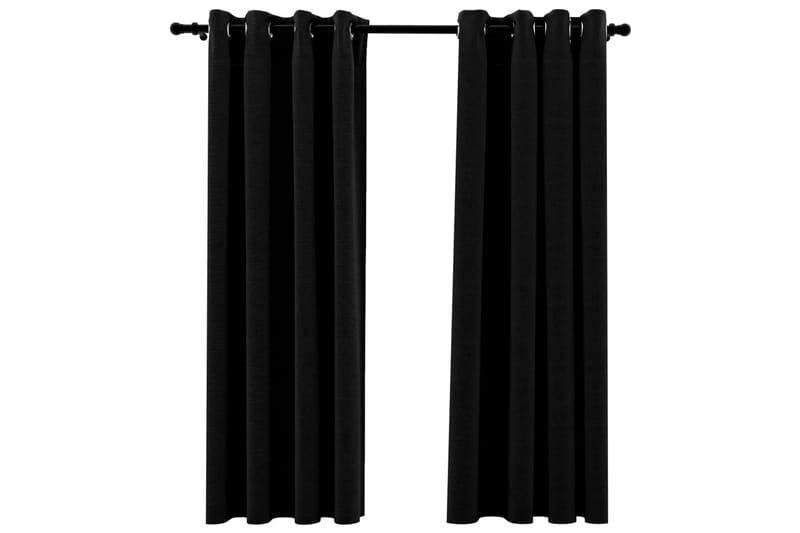Lystette gardiner maljer og lin-design 2 stk svart 140x175cm - Svart - Mørkleggingsgardin