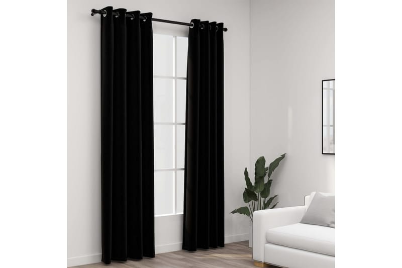 Lystette gardiner maljer og lin-design 2 stk svart 140x245cm - Svart - Tekstiler - Gardiner - Mørkleggingsgardin
