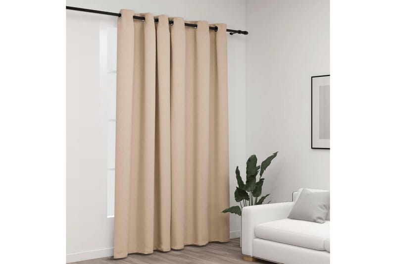 Lystette gardiner maljer og lin-design beige 290x245 cm - Beige - Tekstiler - Gardiner - Mørkleggingsgardin