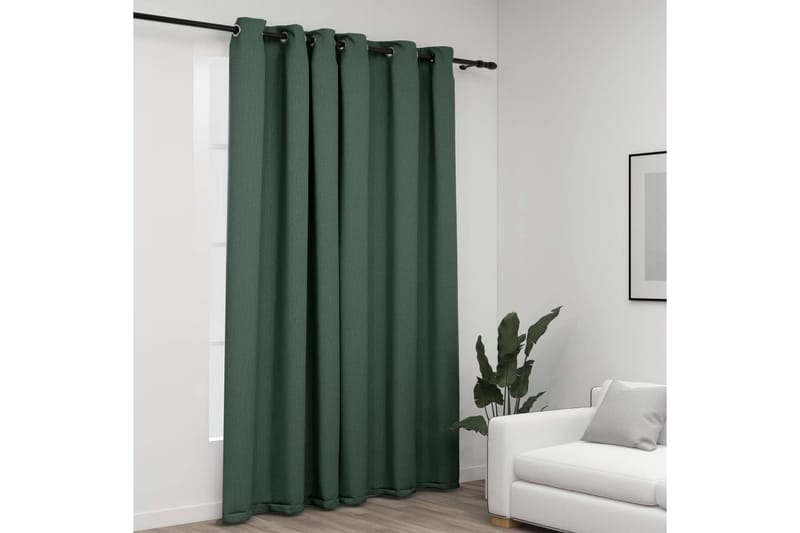Lystette gardiner maljer og lin-design grønn 290x245 cm - grønn - Tekstiler - Gardiner - Mørkleggingsgardin