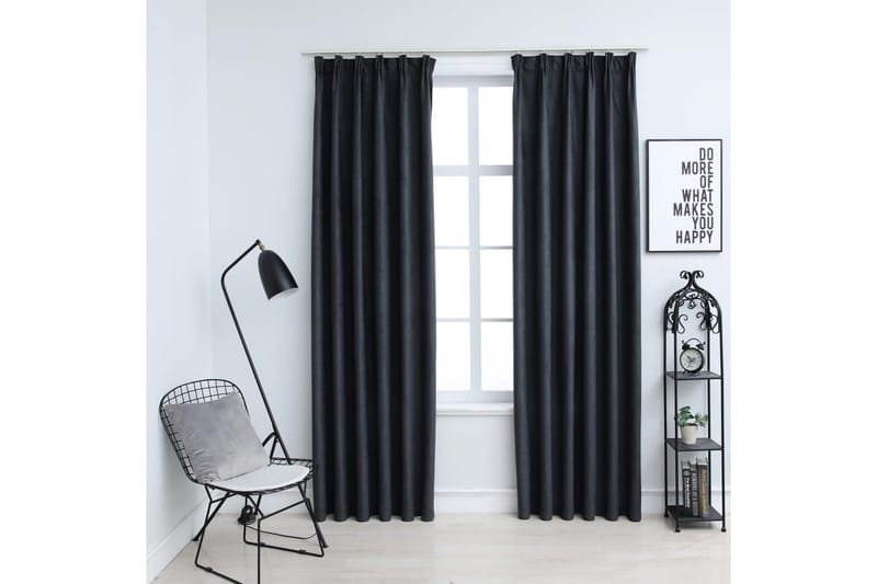 Lystette gardiner med kroker 2 stk antrasitt 140x175 cm - Tekstiler - Gardiner - Mørkleggingsgardin