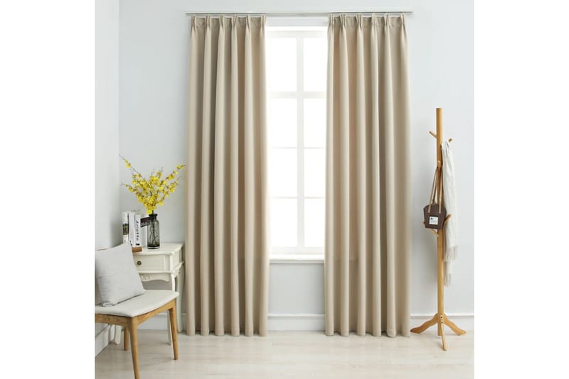 Lystette gardiner med kroker 2 stk beige 140x225 cm - Tekstiler - Gardiner - Mørkleggingsgardin