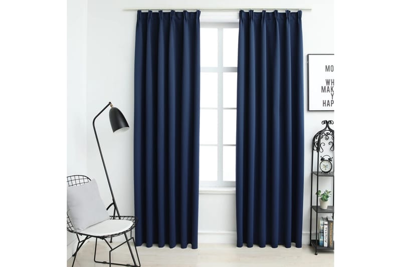 Lystette gardiner med kroker 2 stk blå 140x225 cm - Tekstiler - Gardiner - Mørkleggingsgardin