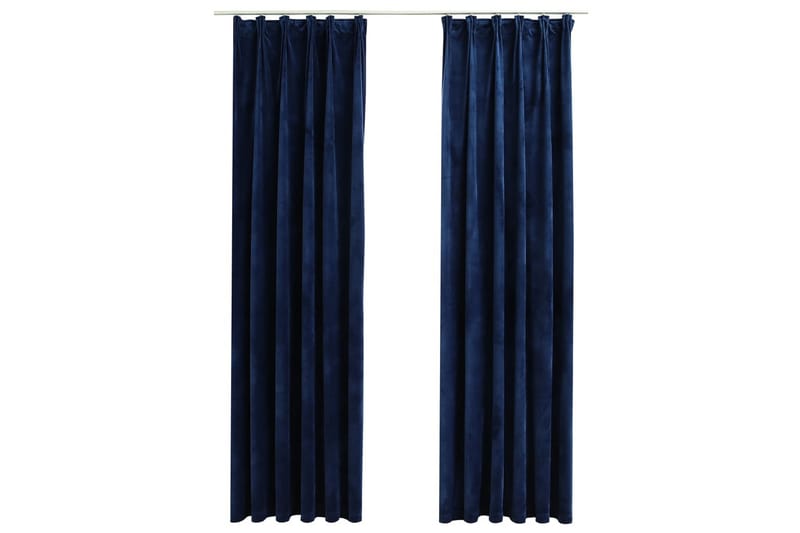 Lystette gardiner med kroker 2 stk fløyel mørkeblå 140x175cm - Mørkleggingsgardin