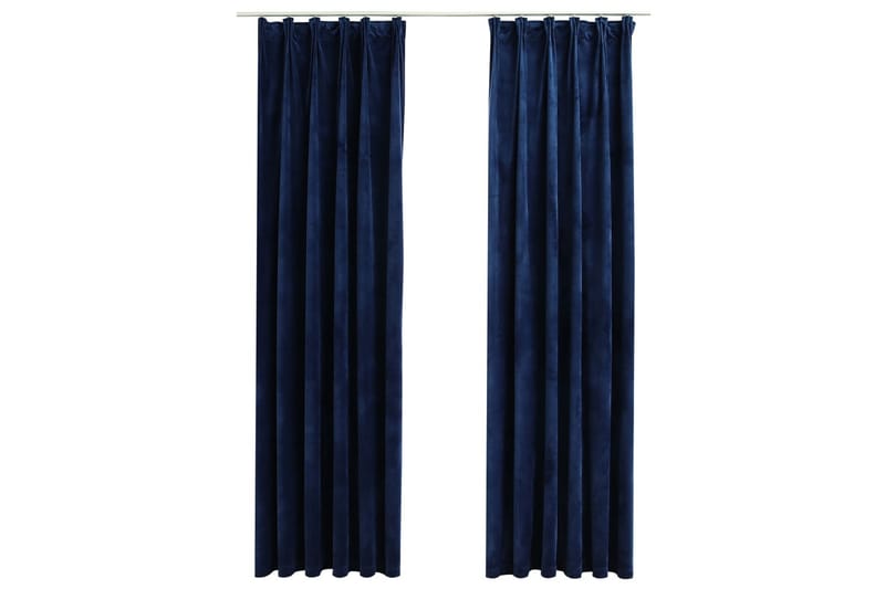 Lystette gardiner med kroker 2 stk fløyel mørkeblå 140x245cm - Tekstiler - Gardiner - Mørkleggingsgardin
