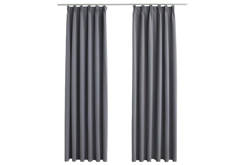 Lystette gardiner med kroker 2 stk grå 140x175 cm - Tekstiler - Gardiner - Mørkleggingsgardin