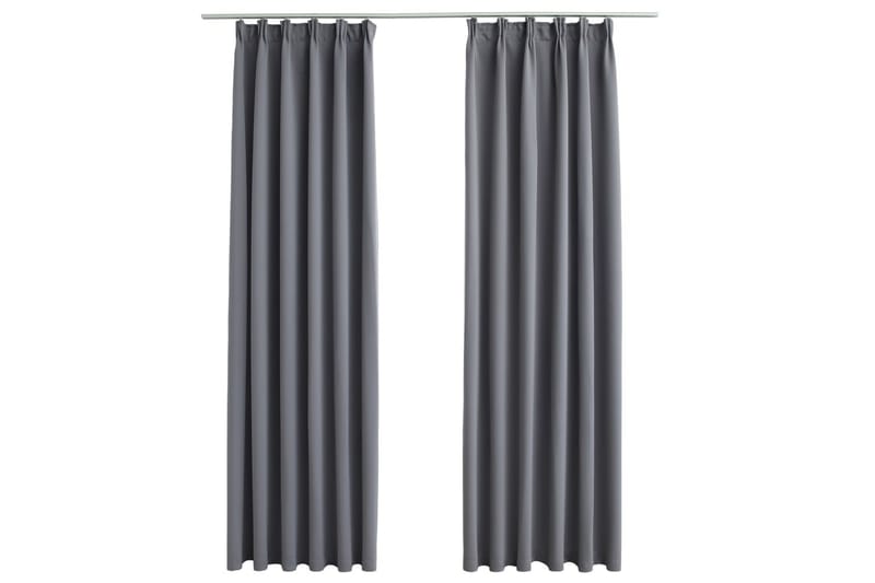 Lystette gardiner med kroker 2 stk grå 140x175 cm - Mørkleggingsgardin