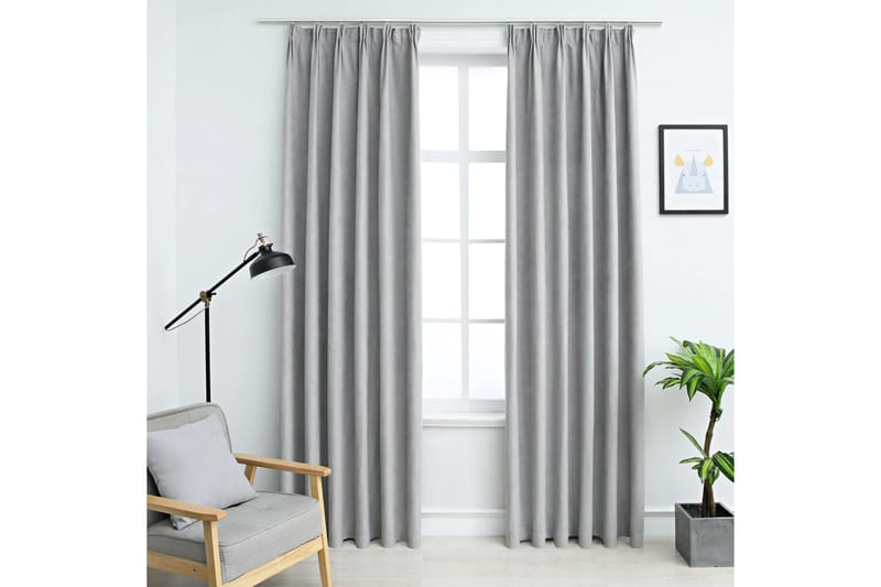 Lystette gardiner med kroker 2 stk grå 140x175 cm - Tekstiler - Gardiner - Mørkleggingsgardin