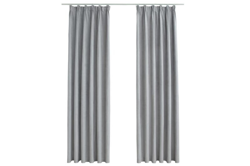 Lystette gardiner med kroker 2 stk grå 140x225 cm - Mørkleggingsgardin