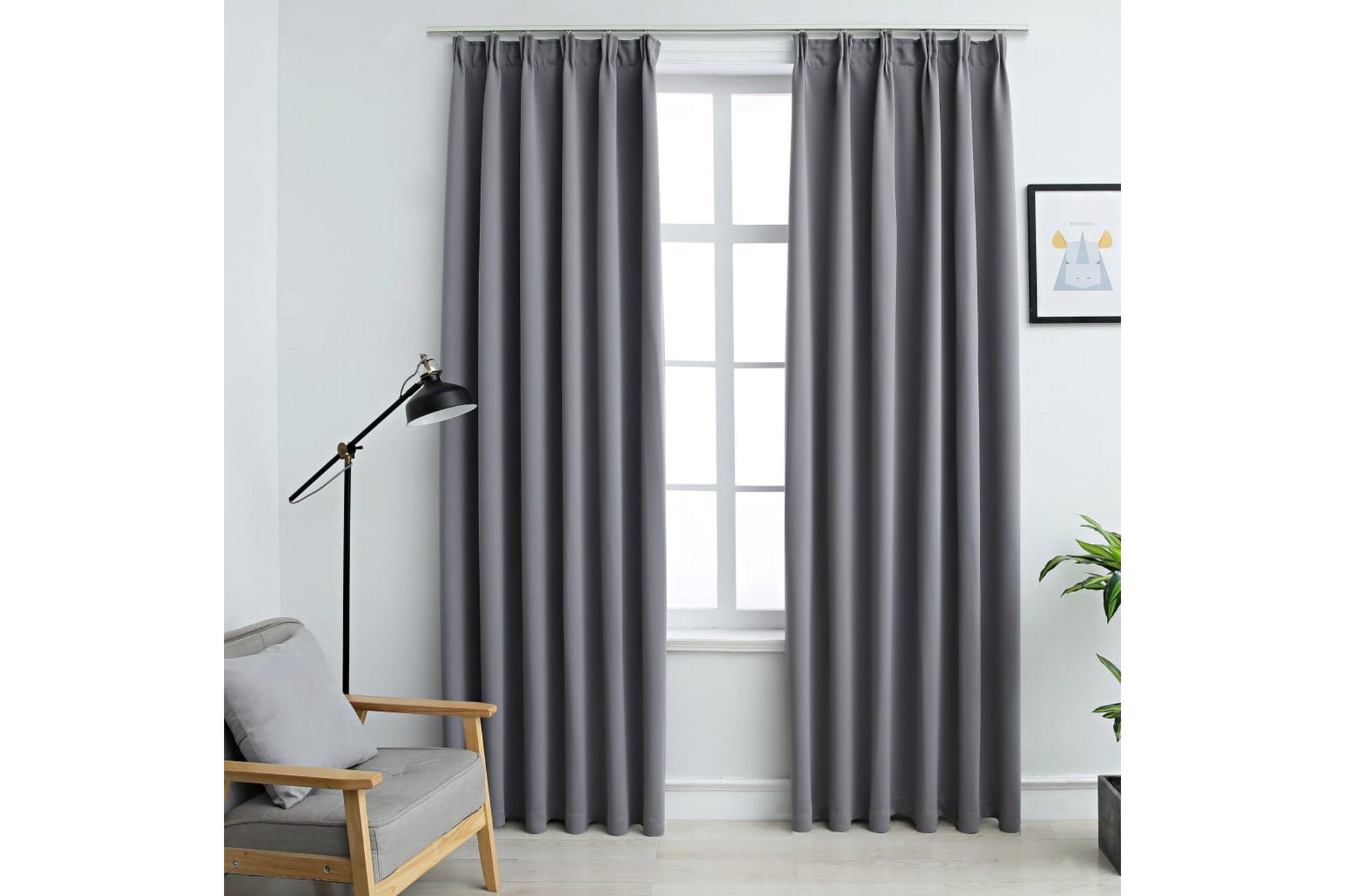 Lystette gardiner med kroker 2 stk grå 140x245 cm - Tekstiler - Gardiner - Mørkleggingsgardin