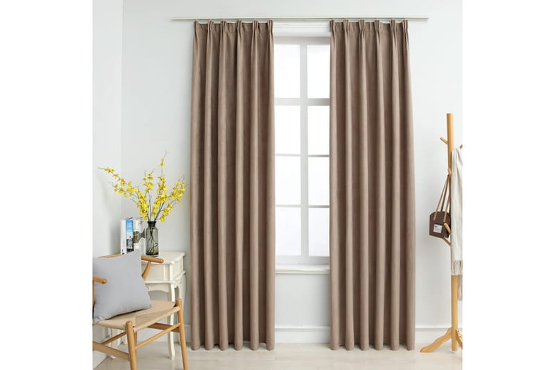 Lystette gardiner med kroker 2 stk gråbrun 140x225 cm - Tekstiler - Gardiner - Mørkleggingsgardin
