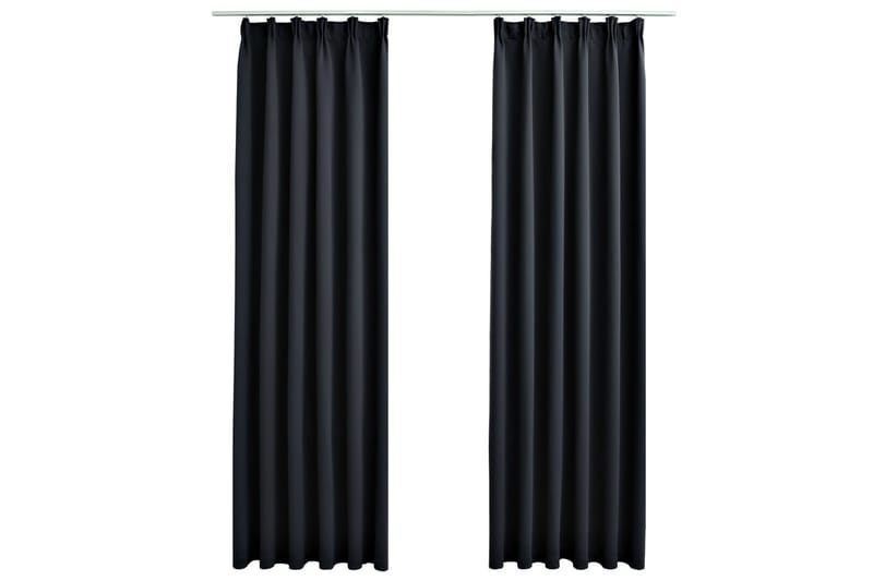 Lystette gardiner med kroker 2 stk svart 140x245 cm - Mørkleggingsgardin
