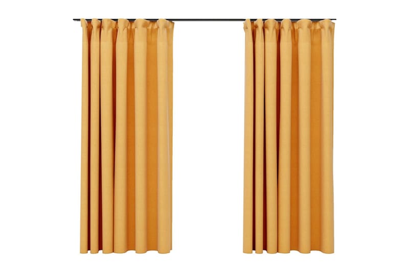 Lystette gardiner med kroker og lin-design 2 stk 140x175 cm - Gul - Tekstiler - Gardiner - Mørkleggingsgardin