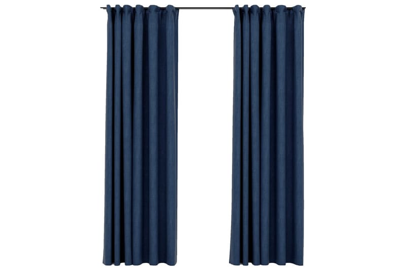 Lystette gardiner med kroker og lin-design 2 stk 140x225 cm - Blå - Mørkleggingsgardin