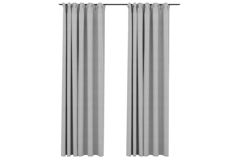 Lystette gardiner med kroker og lin-design 2 stk 140x225 cm - Grå - Mørkleggingsgardin