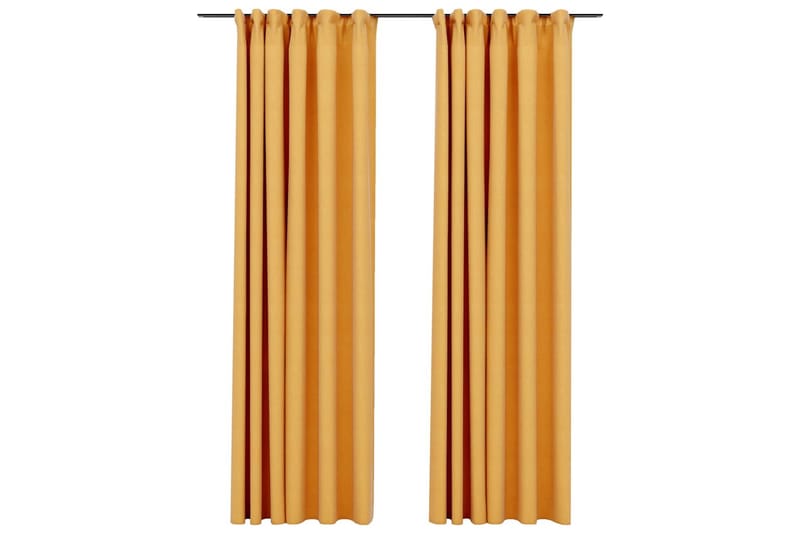 Lystette gardiner med kroker og lin-design 2 stk 140x225 cm - Gul - Tekstiler - Gardiner - Mørkleggingsgardin