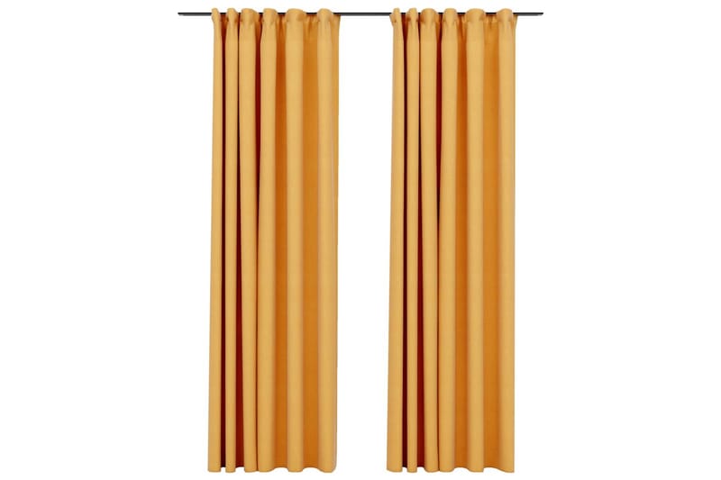 Lystette gardiner med kroker og lin-design 2 stk 140x245 cm - Gul - Mørkleggingsgardin
