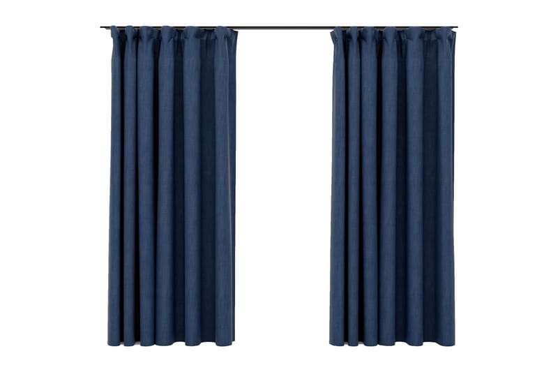 Lystette gardiner med kroker og lin-design 2st blå 140x175cm - Blå - Tekstiler - Gardiner - Mørkleggingsgardin