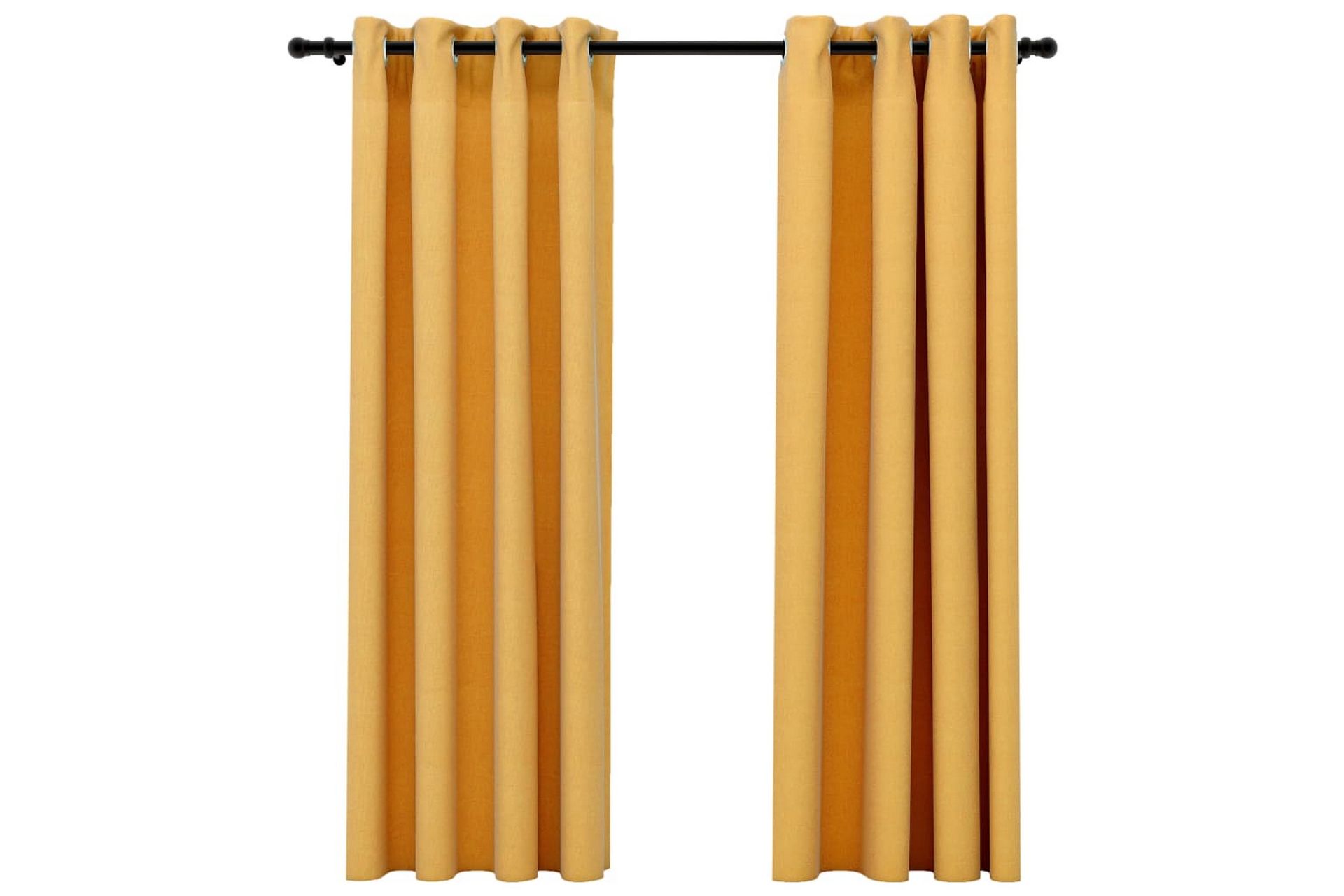 Lystette gardiner med maljer og lin-design 2 stk 140x175 cm - Gul - Tekstiler - Gardiner - Mørkleggingsgardin