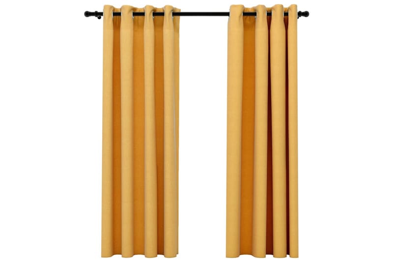 Lystette gardiner med maljer og lin-design 2 stk 140x175 cm - Gul - Tekstiler - Gardiner - Mørkleggingsgardin