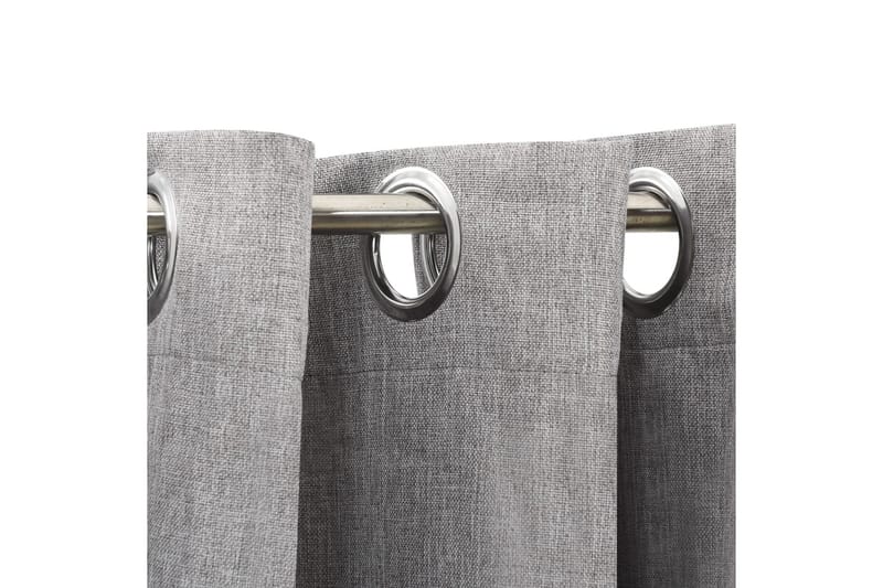 Lystette gardiner med maljer og lin-design 2 stk 140x225 cm - Grå - Tekstiler - Gardiner - Mørkleggingsgardin