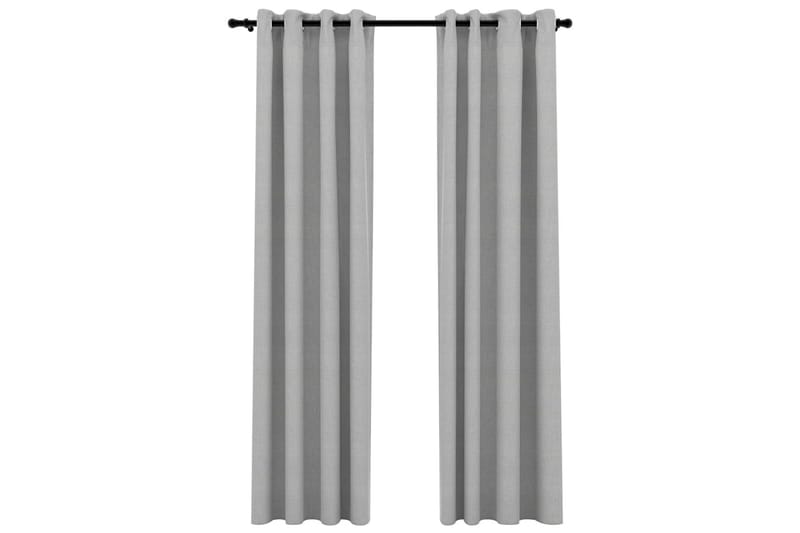 Lystette gardiner med maljer og lin-design 2 stk 140x225 cm - Grå - Tekstiler - Gardiner - Mørkleggingsgardin