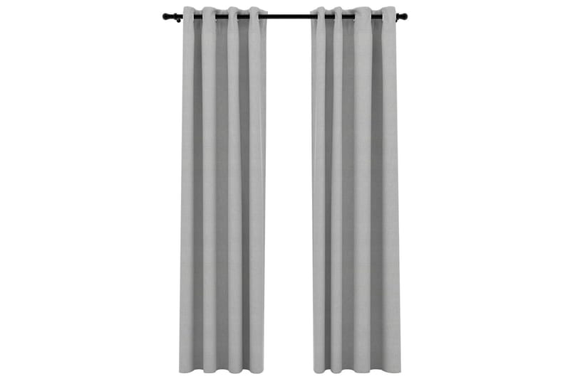 Lystette gardiner med maljer og lin-design 2 stk 140x225 cm - Grå - Mørkleggingsgardin