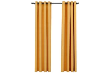 Lystette gardiner med maljer og lin-design 2 stk 140x225 cm - Gul - Tekstiler - Gardiner - Mørkleggingsgardin