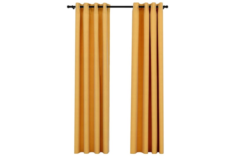 Lystette gardiner med maljer og lin-design 2 stk 140x245 cm - Gul - Tekstiler - Gardiner - Mørkleggingsgardin