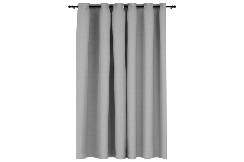 Lystette gardiner med maljer og lin-design grå 290x245 cm - Grå - Tekstiler - Gardiner - Mørkleggingsgardin