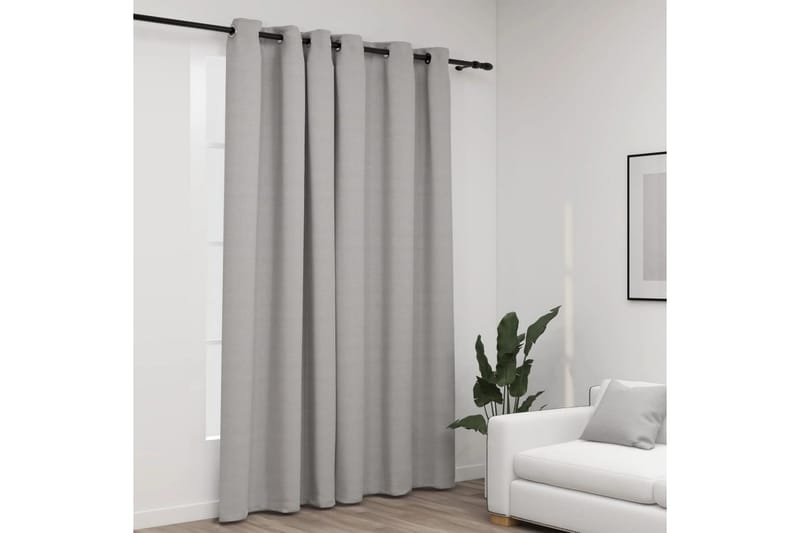 Lystette gardiner med maljer og lin-design grå 290x245 cm - Grå - Mørkleggingsgardin
