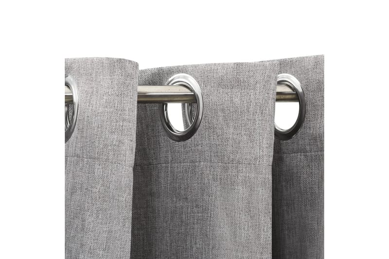 Lystette gardiner med maljer og lin-design grå 290x245 cm - Grå - Tekstiler - Gardiner - Mørkleggingsgardin